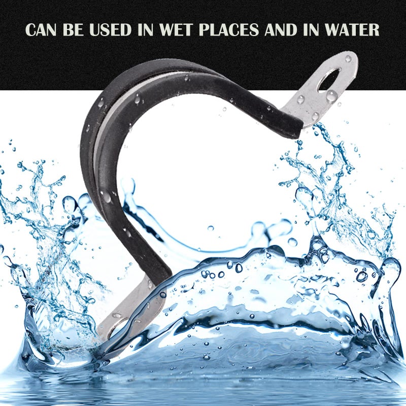 AKIHISA 12 Pcs 100mm Rubber Pipe Strap 304 stainless steel Rubber Cushioned Cable Clamp, 2 hole u-tube strap clamp for Tube, Pipe or Wire Cord Installation - Image 4